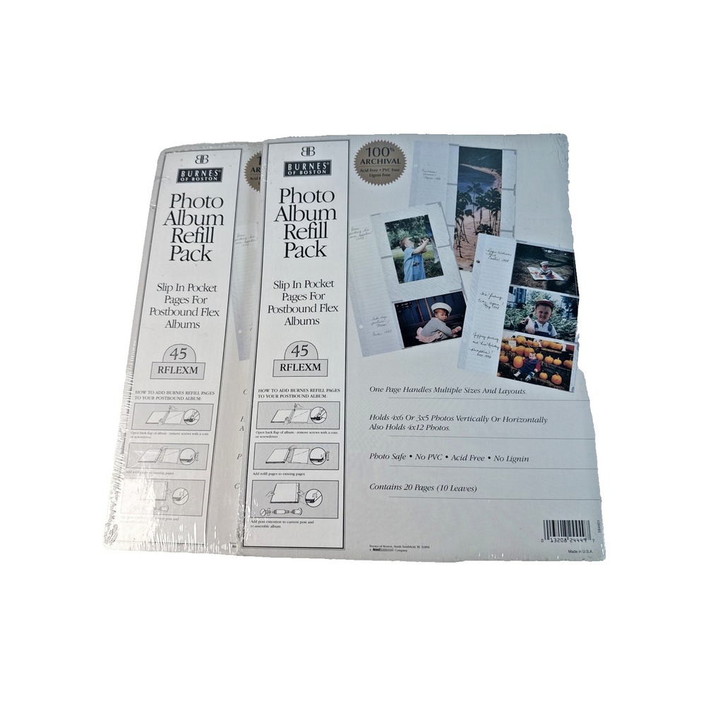 Lot of 2 Burnes of Boston Photo Album Refill Pack 45 RFLEXM Postbound 20 Pages